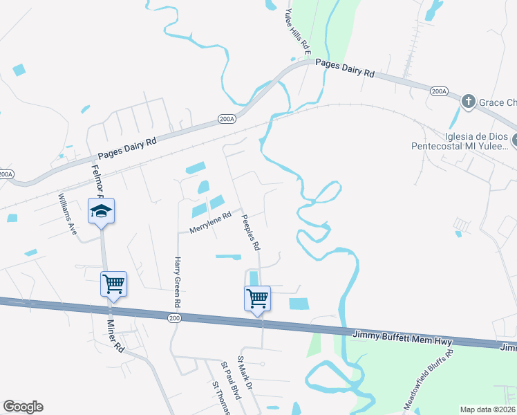 map of restaurants, bars, coffee shops, grocery stores, and more near 86063 Denton Drive in Yulee