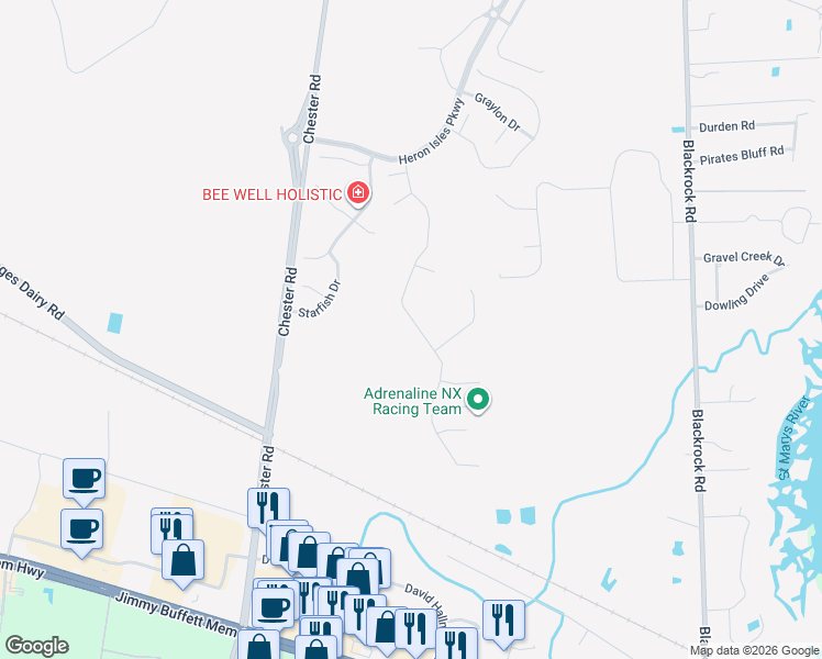 map of restaurants, bars, coffee shops, grocery stores, and more near 96512 Commodore Point Drive in Yulee