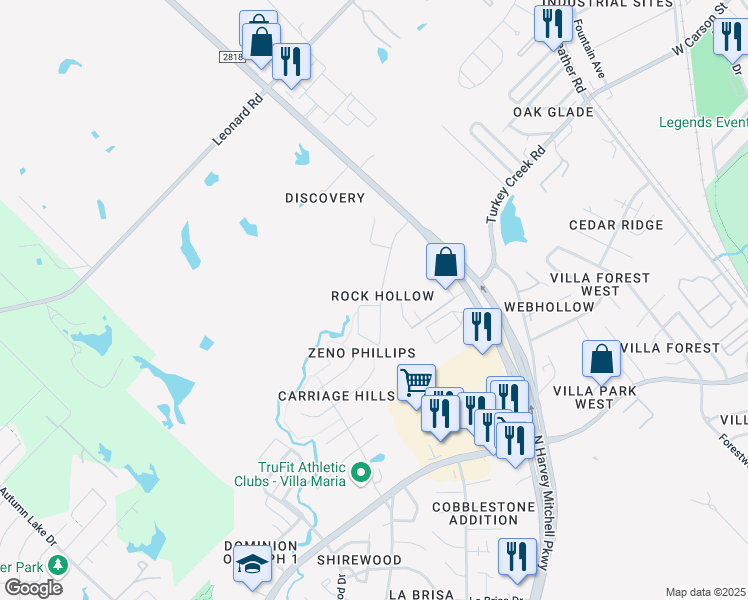 map of restaurants, bars, coffee shops, grocery stores, and more near 1628 Rock Hollow Loop in Bryan