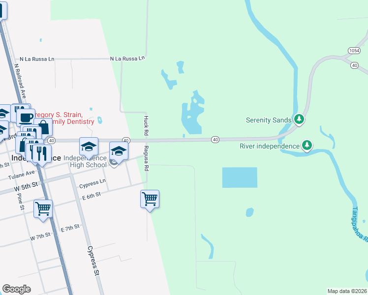 map of restaurants, bars, coffee shops, grocery stores, and more near 14108 Louisiana 40 in Amite City