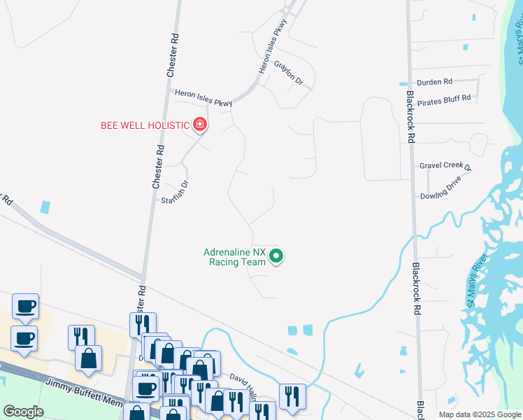 map of restaurants, bars, coffee shops, grocery stores, and more near 96069 Stoney Glen Court in Yulee