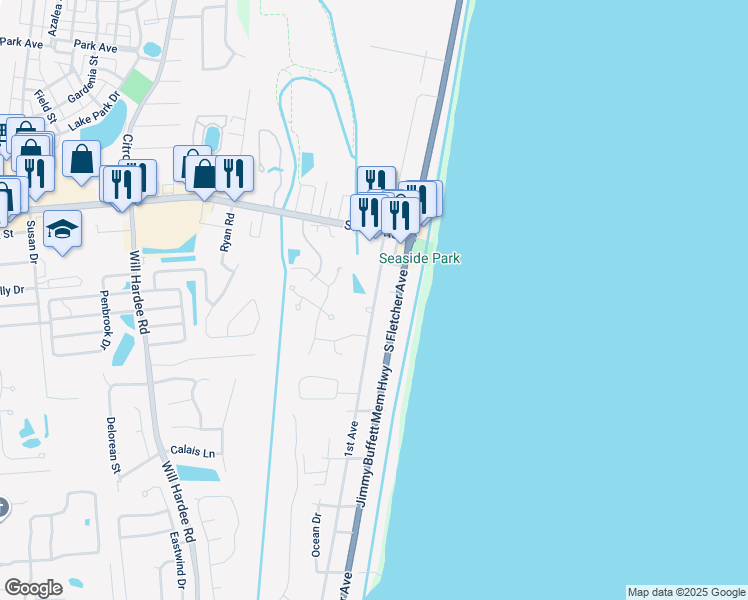 map of restaurants, bars, coffee shops, grocery stores, and more near 2193 South Fletcher Avenue in Fernandina Beach