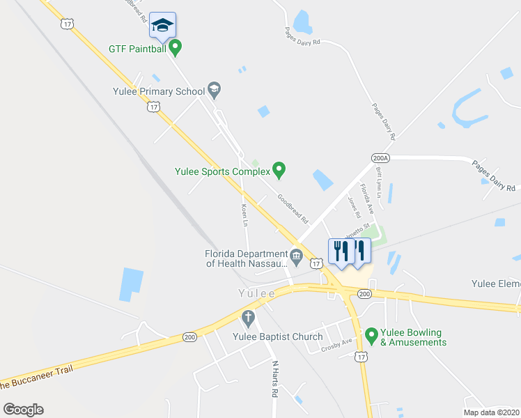 map of restaurants, bars, coffee shops, grocery stores, and more near 850786 U.S. 17 in Yulee