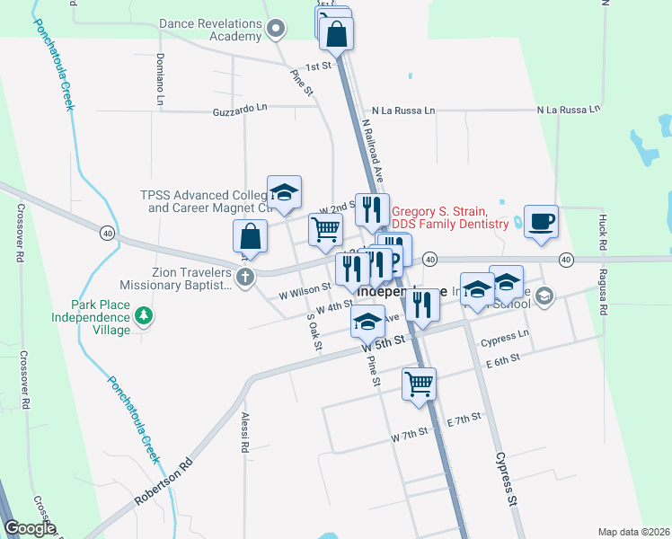 map of restaurants, bars, coffee shops, grocery stores, and more near 509 Pine Street in Independence