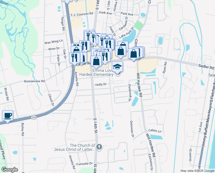 map of restaurants, bars, coffee shops, grocery stores, and more near 2311 Sussex Drive in Fernandina Beach