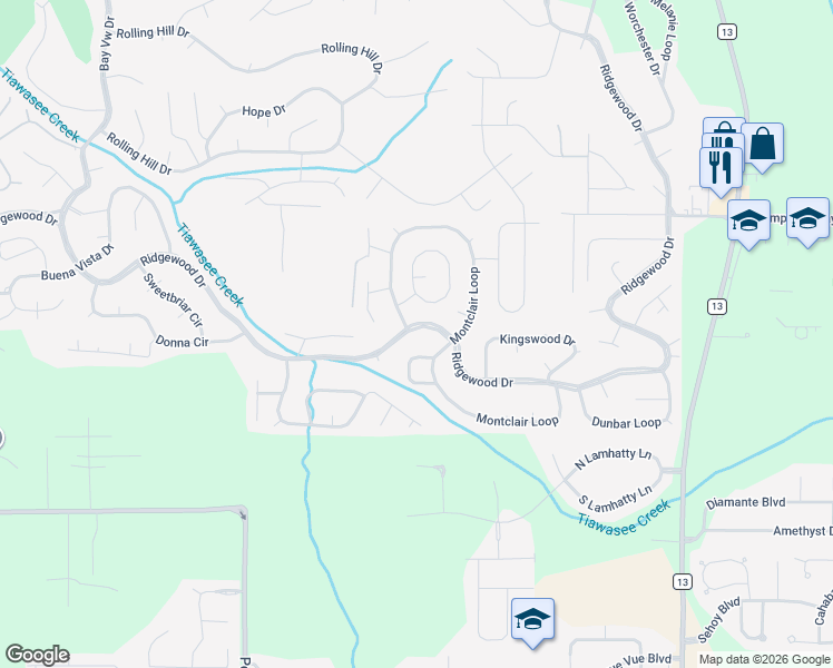 map of restaurants, bars, coffee shops, grocery stores, and more near 102 Montclair Pl in Daphne