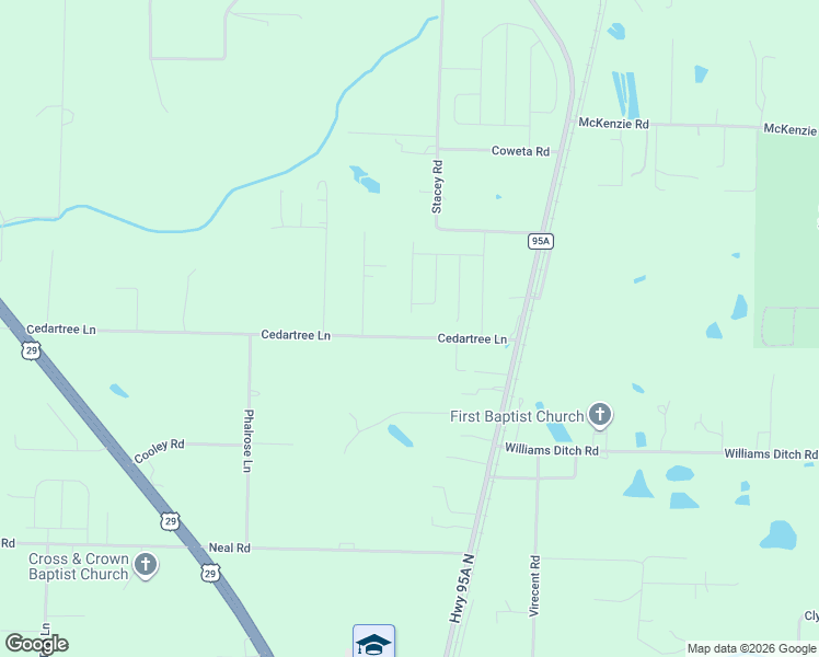 map of restaurants, bars, coffee shops, grocery stores, and more near 192 Cedartree Lane in Escambia County