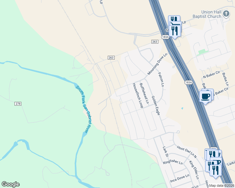 map of restaurants, bars, coffee shops, grocery stores, and more near 604 Gray Hawk Ridge in Leander