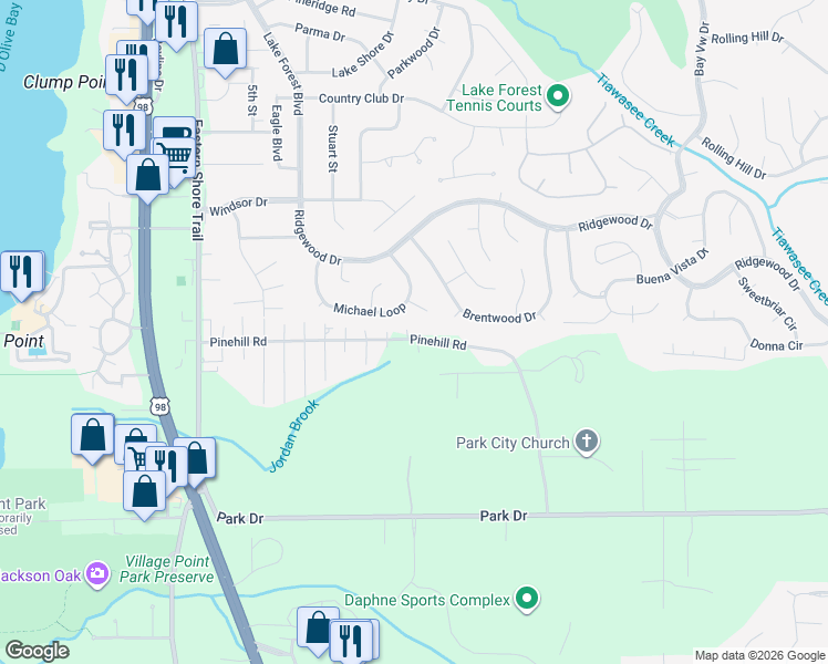 map of restaurants, bars, coffee shops, grocery stores, and more near in Daphne