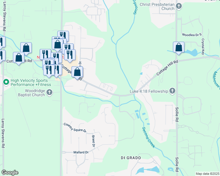 map of restaurants, bars, coffee shops, grocery stores, and more near 7520 Cumberland Court in Mobile