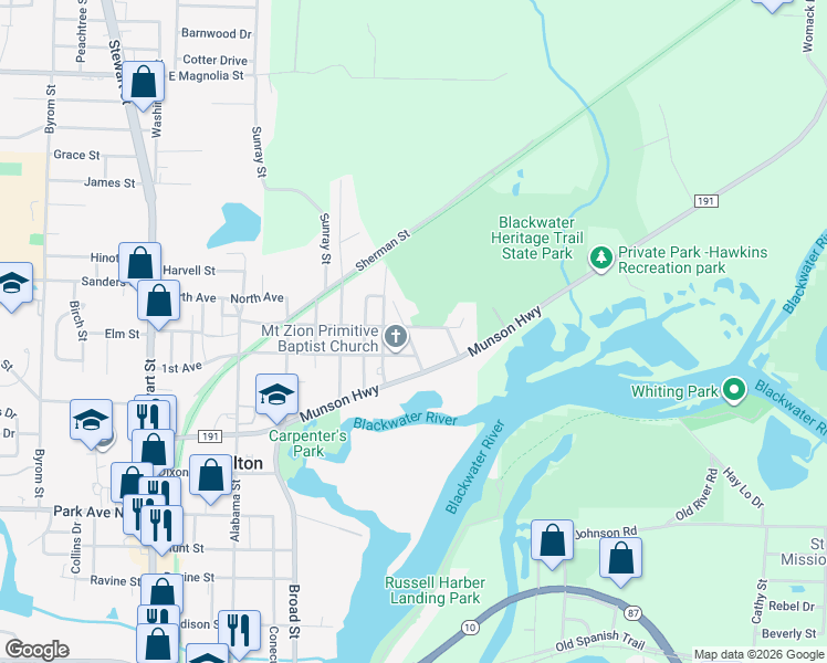 map of restaurants, bars, coffee shops, grocery stores, and more near 5584 Hill Street in Milton
