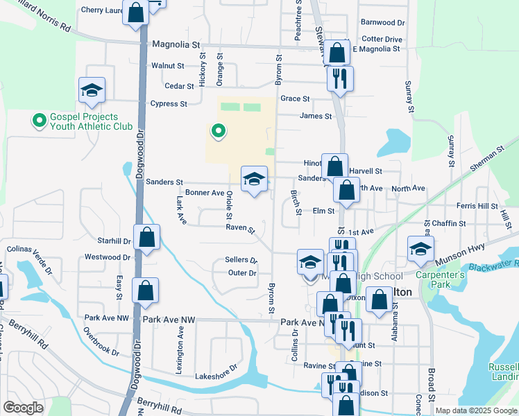 map of restaurants, bars, coffee shops, grocery stores, and more near 5563 Byrom Street in Milton