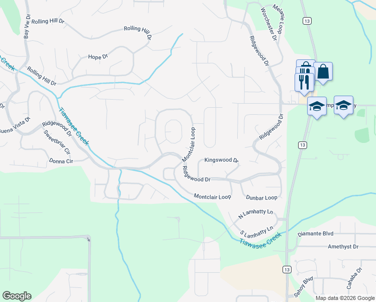 map of restaurants, bars, coffee shops, grocery stores, and more near 170 Montclair Loop in Daphne