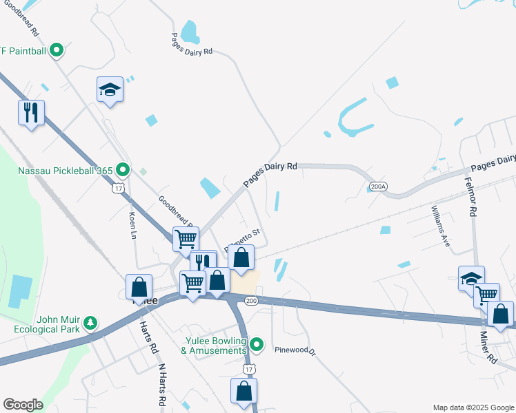 map of restaurants, bars, coffee shops, grocery stores, and more near 86119 Florida Avenue in Yulee