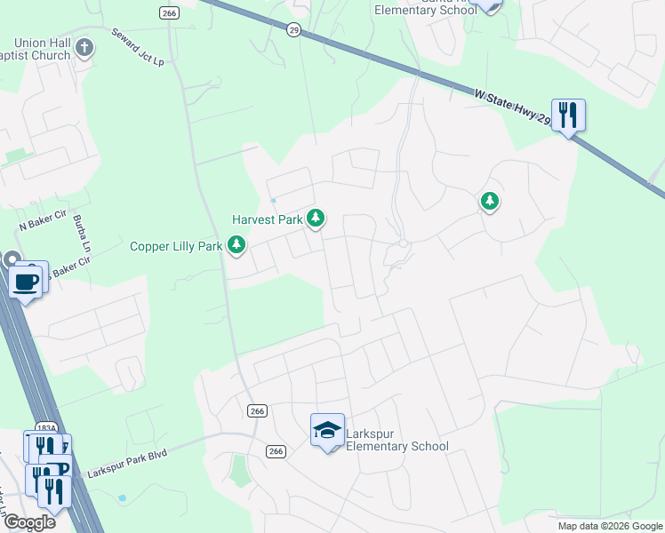 map of restaurants, bars, coffee shops, grocery stores, and more near 233 Wild Sage Lane in Liberty Hill