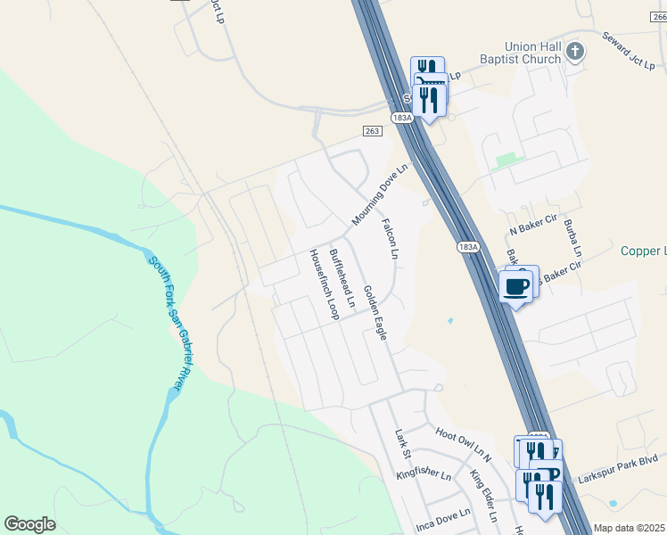 map of restaurants, bars, coffee shops, grocery stores, and more near 128 Bufflehead in Leander