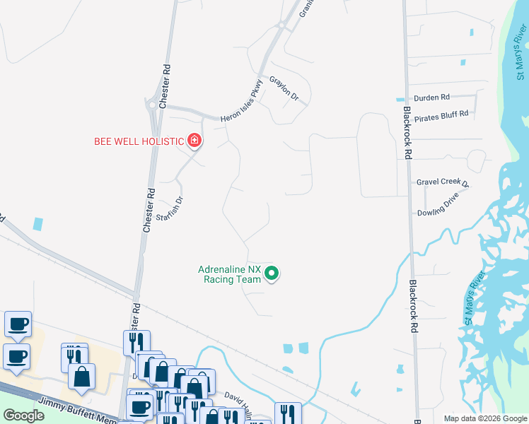 map of restaurants, bars, coffee shops, grocery stores, and more near 96177 Stoney Glen Court in Yulee