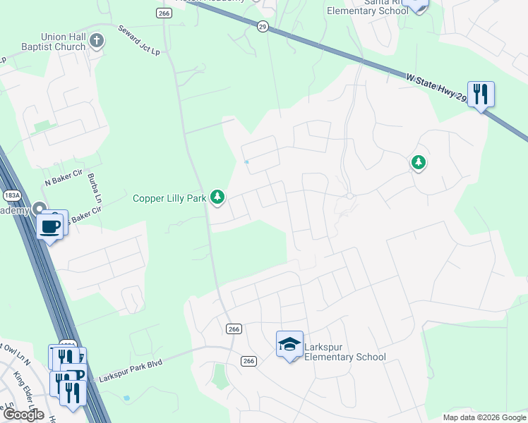 map of restaurants, bars, coffee shops, grocery stores, and more near 212 Blue Hibiscus Drive in Liberty Hill