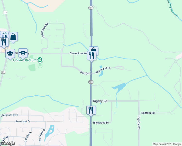 map of restaurants, bars, coffee shops, grocery stores, and more near 28274 Alabama 181 in Daphne