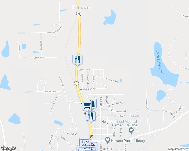 map of restaurants, bars, coffee shops, grocery stores, and more near 142 Anderson Avenue in Havana