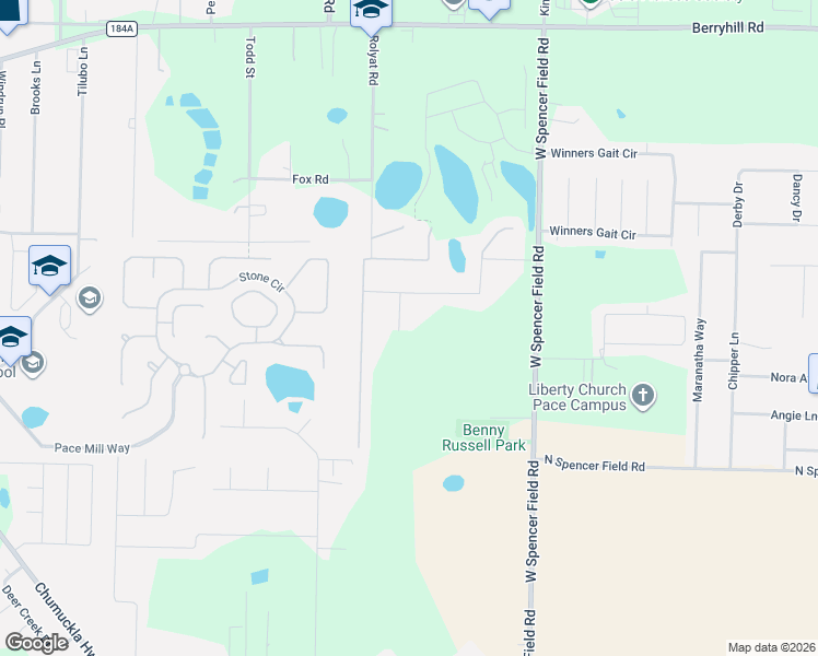 map of restaurants, bars, coffee shops, grocery stores, and more near 5449 West Spencer Field Road in Pace