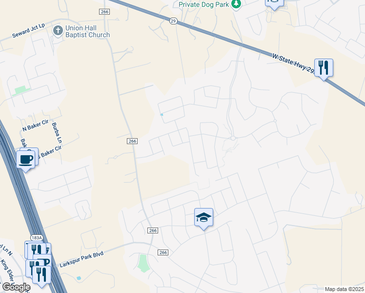 map of restaurants, bars, coffee shops, grocery stores, and more near 245 Wild Sage Lane in Liberty Hill