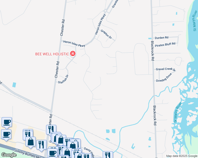 map of restaurants, bars, coffee shops, grocery stores, and more near 96167 Stoney Glen Court in Yulee