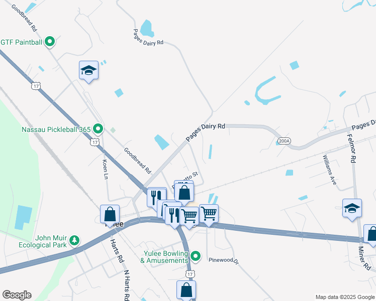 map of restaurants, bars, coffee shops, grocery stores, and more near 86119 Florida Avenue in Yulee