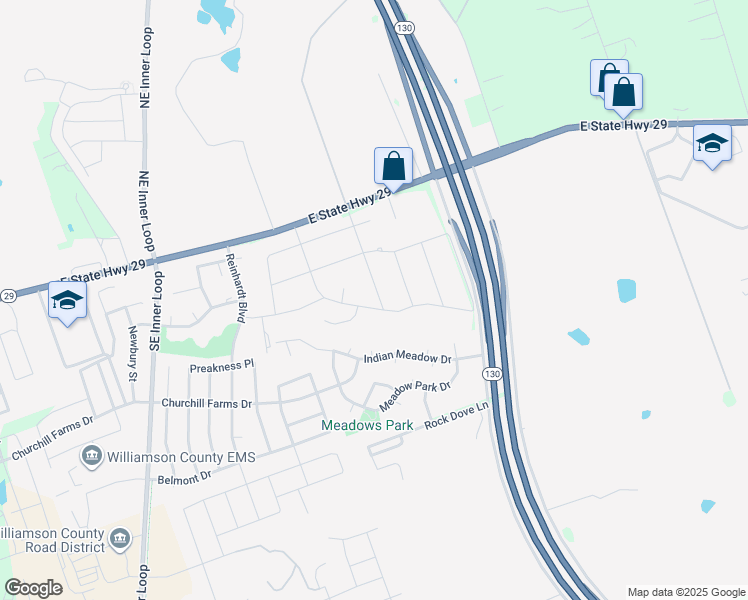 map of restaurants, bars, coffee shops, grocery stores, and more near 50308 Raindance Drive in Georgetown