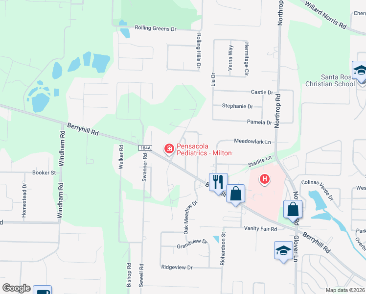 map of restaurants, bars, coffee shops, grocery stores, and more near 5574 Debbie Drive in Milton