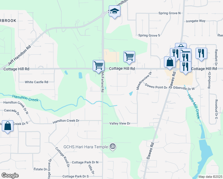 map of restaurants, bars, coffee shops, grocery stores, and more near 9155 Field Brook Ct in Mobile