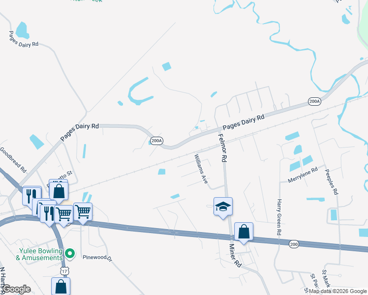 map of restaurants, bars, coffee shops, grocery stores, and more near 86254 Pages Dairy Road in Yulee