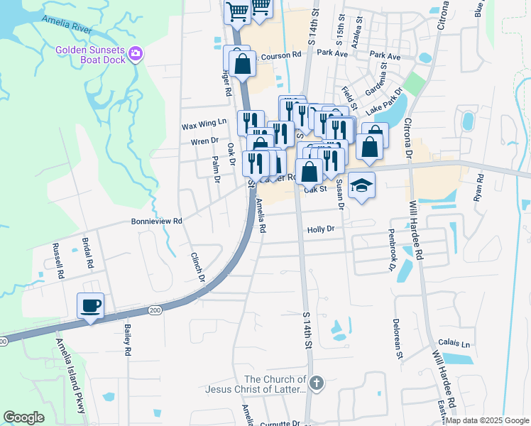 map of restaurants, bars, coffee shops, grocery stores, and more near 811 Cashen Drive in Fernandina Beach