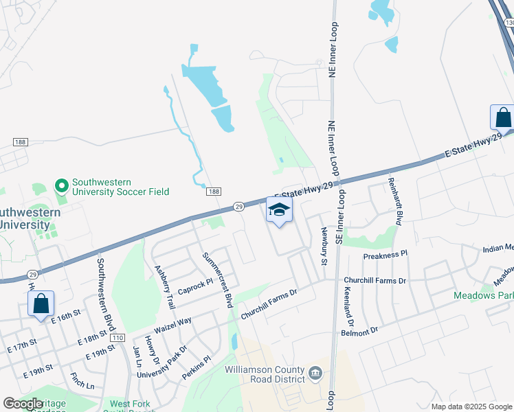 map of restaurants, bars, coffee shops, grocery stores, and more near 2800 East University Avenue in Georgetown