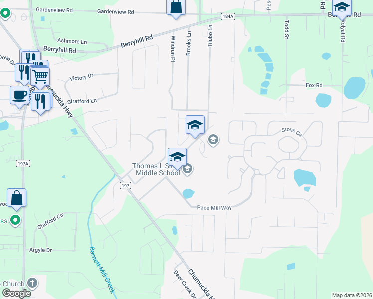 map of restaurants, bars, coffee shops, grocery stores, and more near 5500 Education Drive in Pace