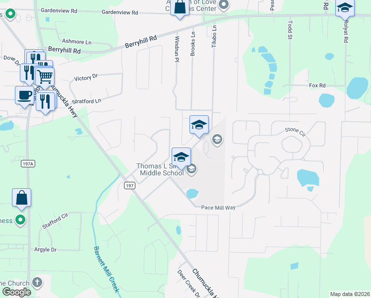 map of restaurants, bars, coffee shops, grocery stores, and more near 5541 Sunkist Circle in Pace