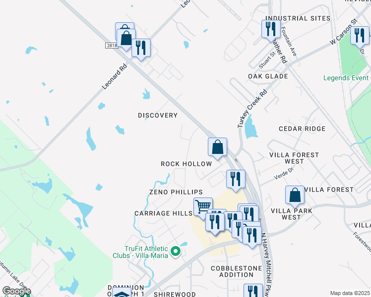 map of restaurants, bars, coffee shops, grocery stores, and more near 1604 Rock Hollow Loop in Bryan