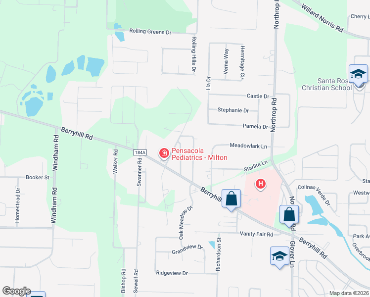 map of restaurants, bars, coffee shops, grocery stores, and more near 5574 Debbie Drive in Milton