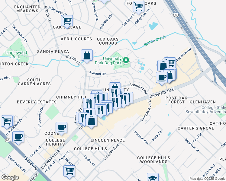 map of restaurants, bars, coffee shops, grocery stores, and more near in College Station