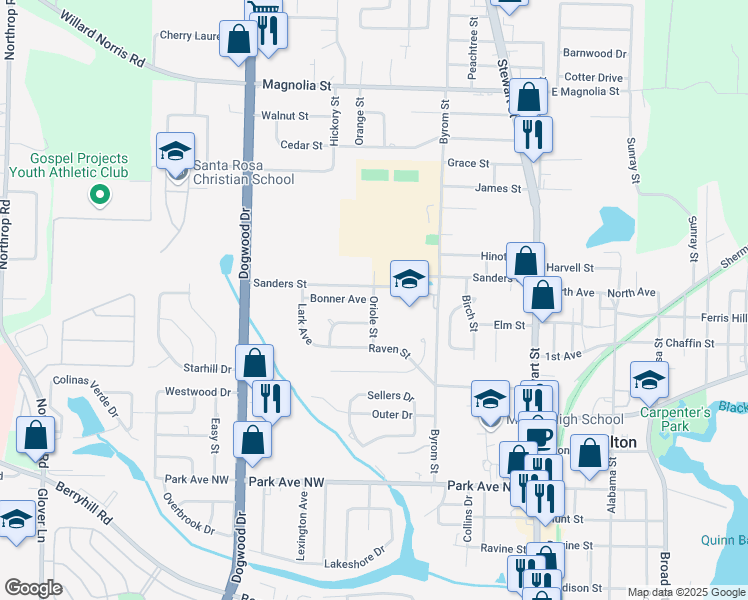 map of restaurants, bars, coffee shops, grocery stores, and more near 5587 Oriole Street in Milton