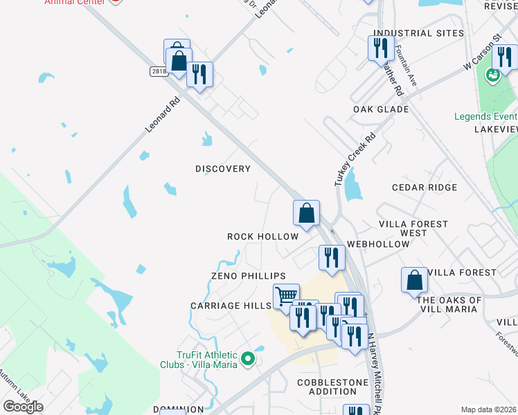 map of restaurants, bars, coffee shops, grocery stores, and more near 1604 Rock Hollow Loop in Bryan