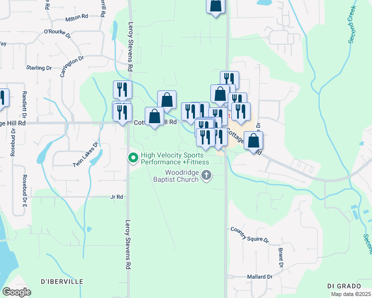 map of restaurants, bars, coffee shops, grocery stores, and more near 7959 Cottage Hill Road in Mobile