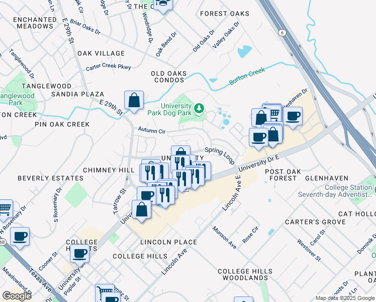 map of restaurants, bars, coffee shops, grocery stores, and more near in College Station