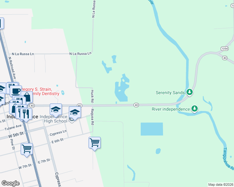 map of restaurants, bars, coffee shops, grocery stores, and more near 14108-14166 Louisiana 40 in Amite City