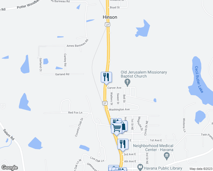 map of restaurants, bars, coffee shops, grocery stores, and more near 6826 Florida Georgia Highway in Havana