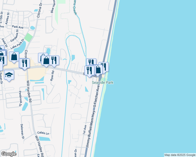 map of restaurants, bars, coffee shops, grocery stores, and more near 2784 Sadler Road in Fernandina Beach