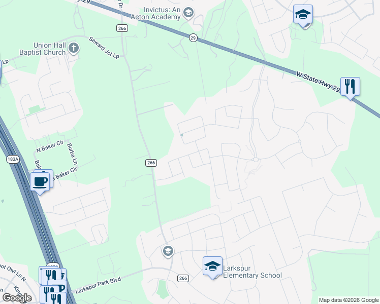 map of restaurants, bars, coffee shops, grocery stores, and more near 212 Blue Hibiscus Drive in Liberty Hill