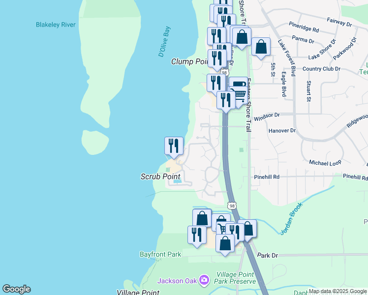 map of restaurants, bars, coffee shops, grocery stores, and more near 3 Yacht Club Drive in Daphne