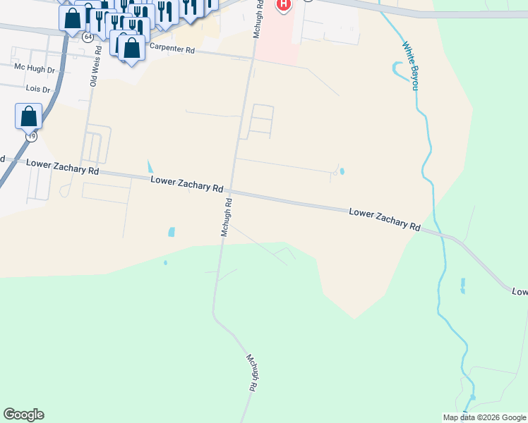map of restaurants, bars, coffee shops, grocery stores, and more near 6458 Lower Zachary Road in Zachary