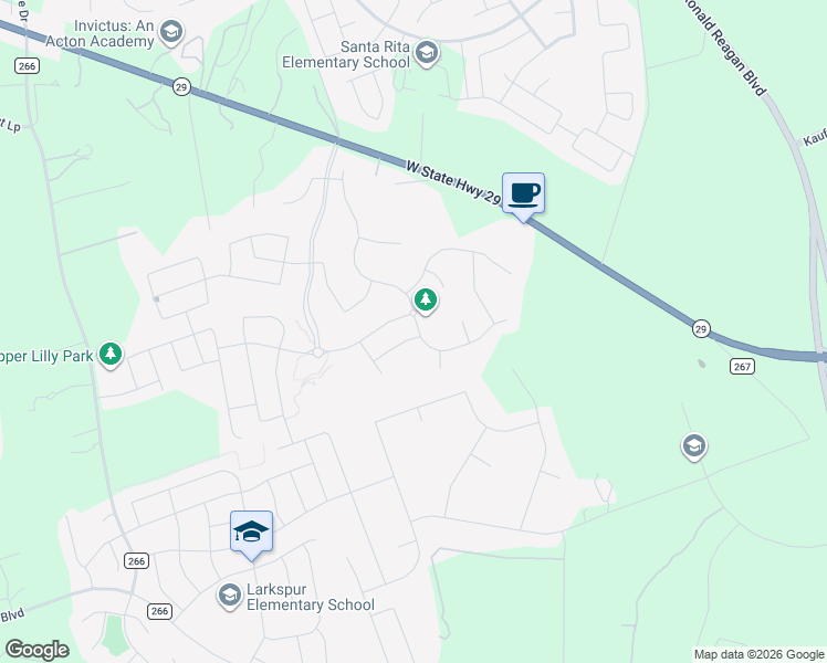 map of restaurants, bars, coffee shops, grocery stores, and more near 236 Orchard Park Drive in Liberty Hill